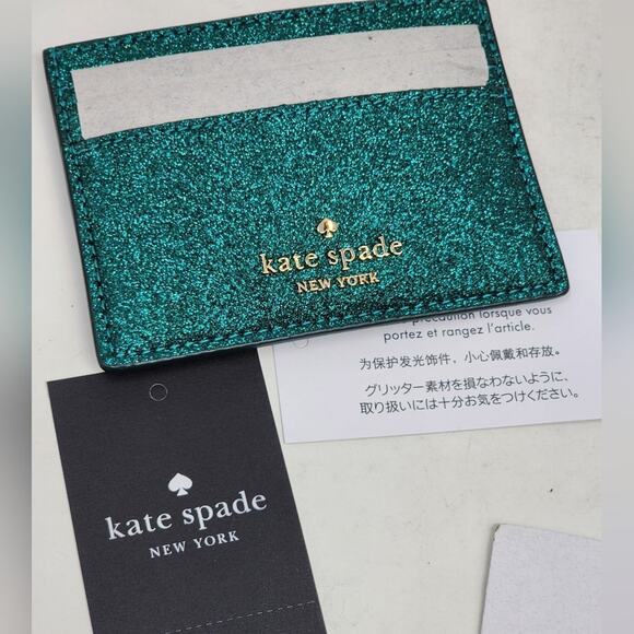 Kate Spade Wallet Credit Cardholder Teal Slim Glitter Box Gift 3 x 4 inches New - Picture 6 of 7